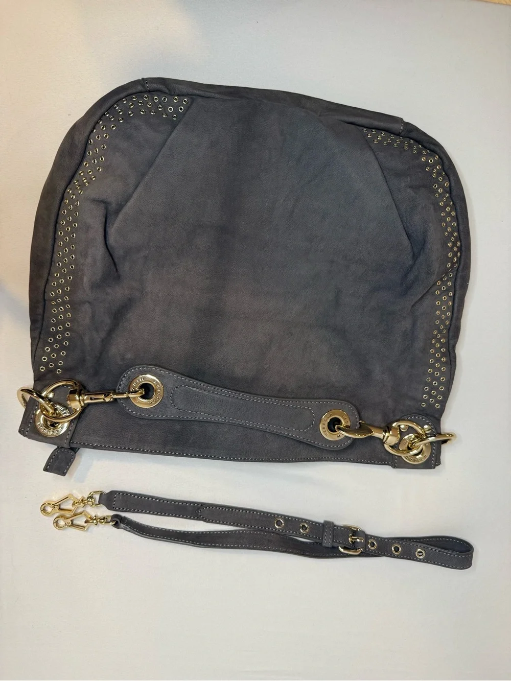 Rebecca Minkoff Gray Suede Shoulder Bag with Gold Hardware